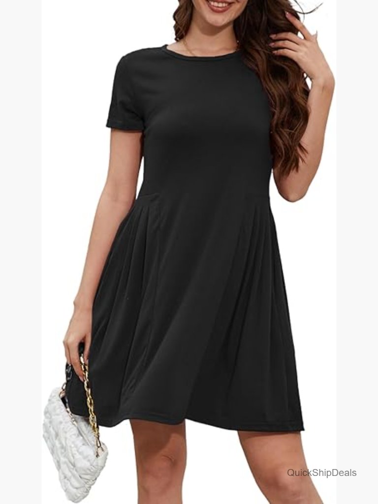 Women's Flowy T-Shirt Dress With Pockets Ruched Waistline